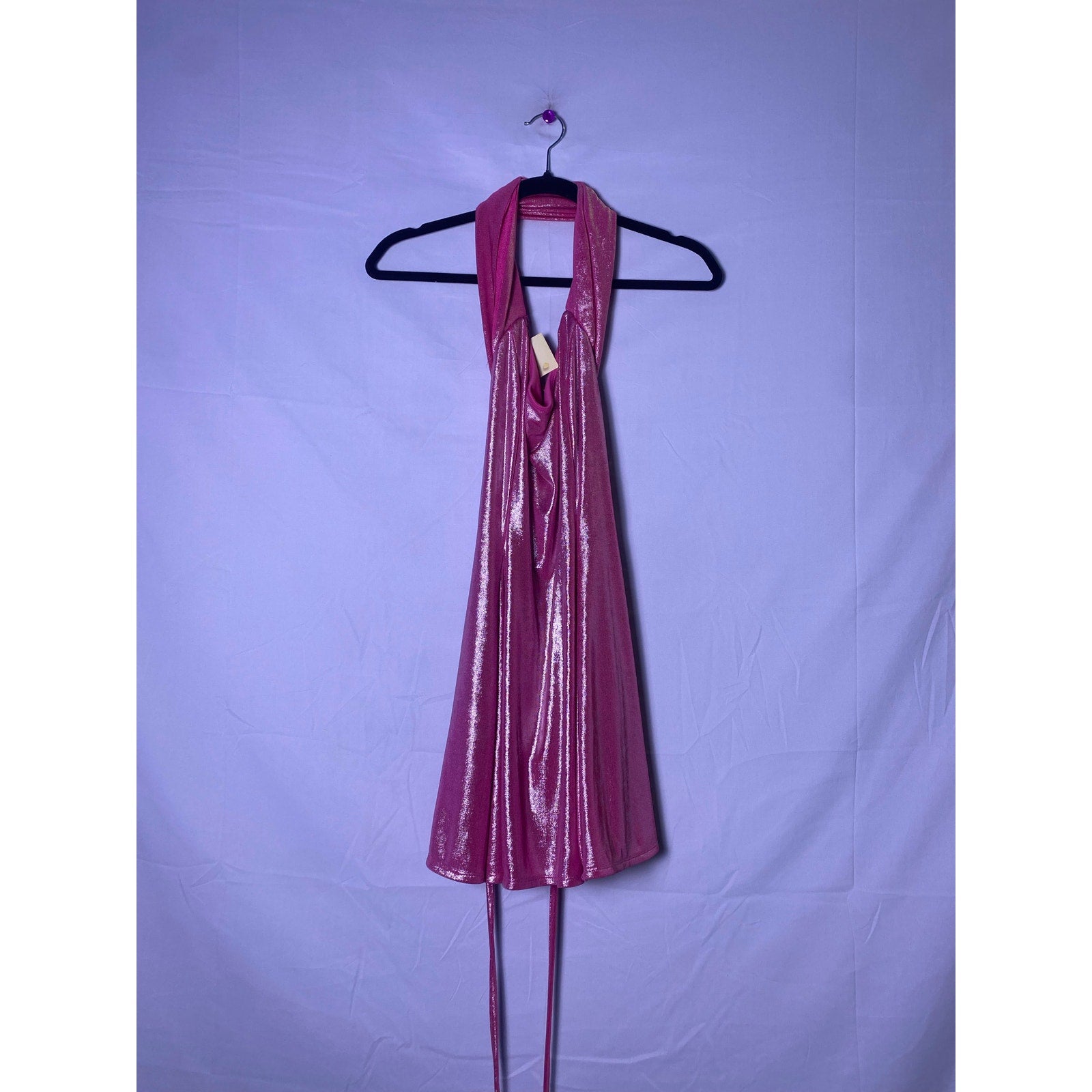 Lucy in the Sky Metallic Hot Pink Halter Dress