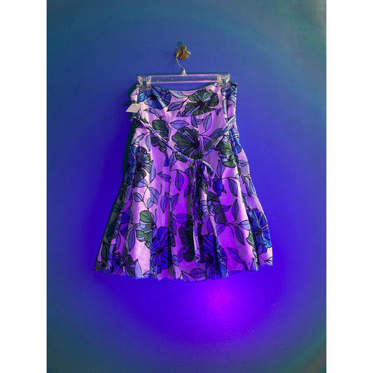 Apt. 9 Side Zip Knee Length Blue & White Tropical Floral A-Line Pleated Skirt 6