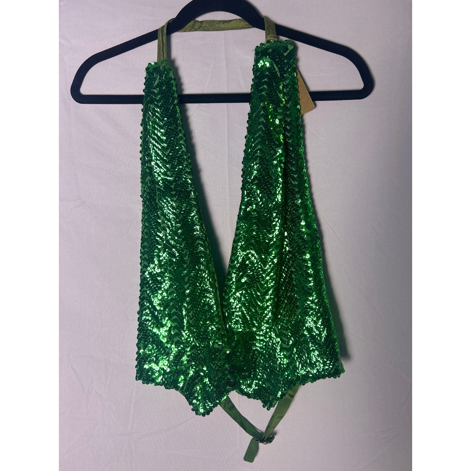 Vintage Green Cardigan Vest Sequins Women's Size Small