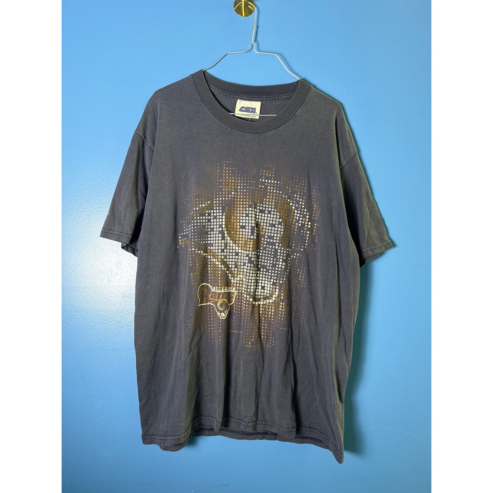 CSA St. Louis Los Angeles Rams American Football Print Black Shirt Men's Large