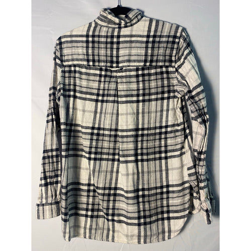 American Eagle Black White Plaid Boyfriend Flannel Button Up Shirt Womens Large