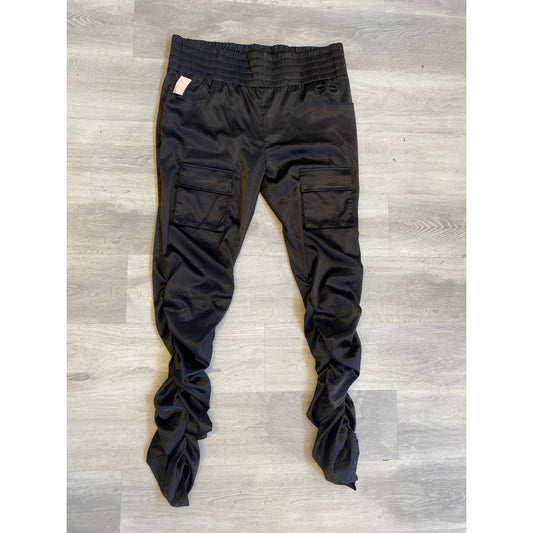 Akira Black Satin Ruched Joggers Pull On Front Pockets Women's Plus Size 3X