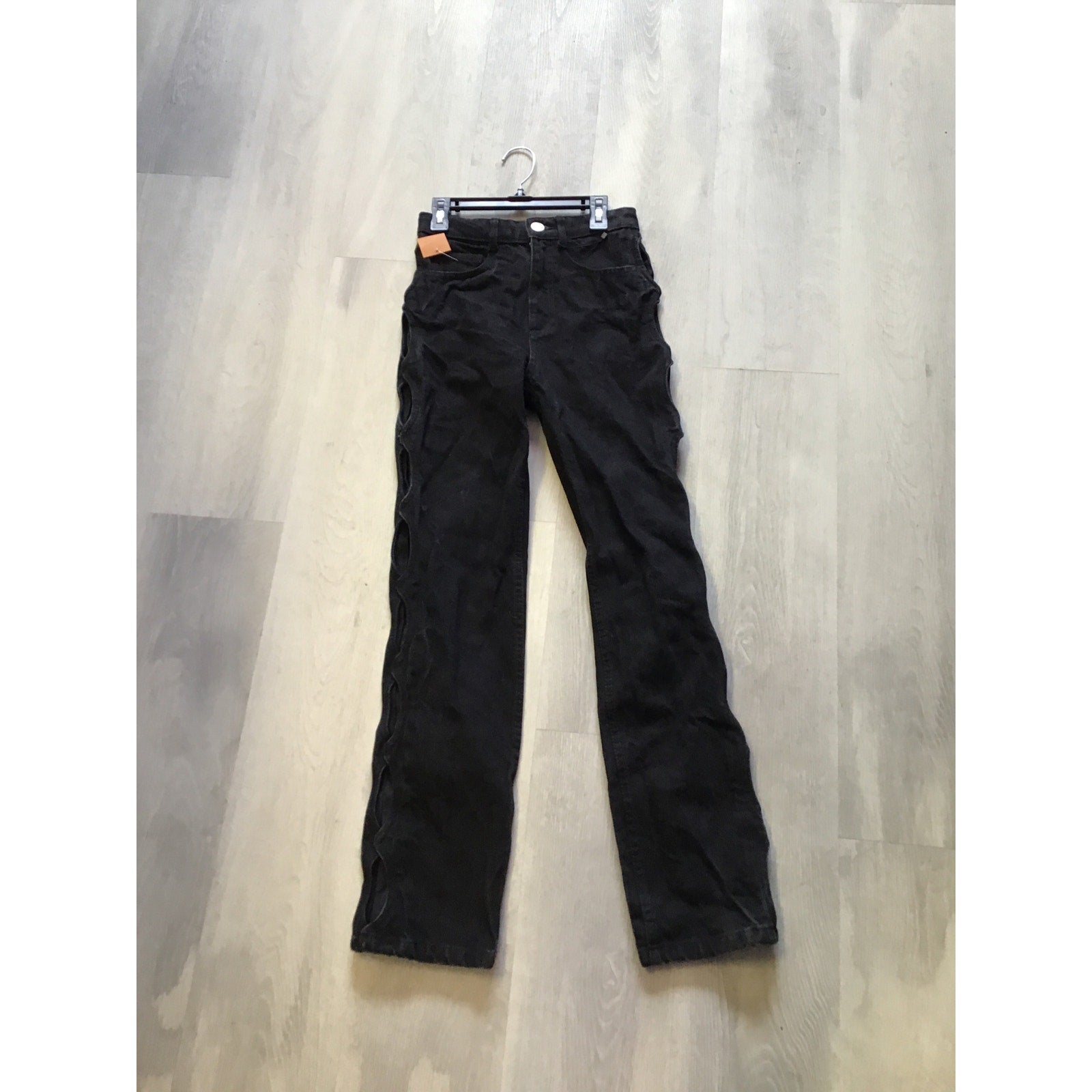 Zara Black Denim Cut Out Slim Fit Jeans Dark Wash 5-Pockets Women's Size 0