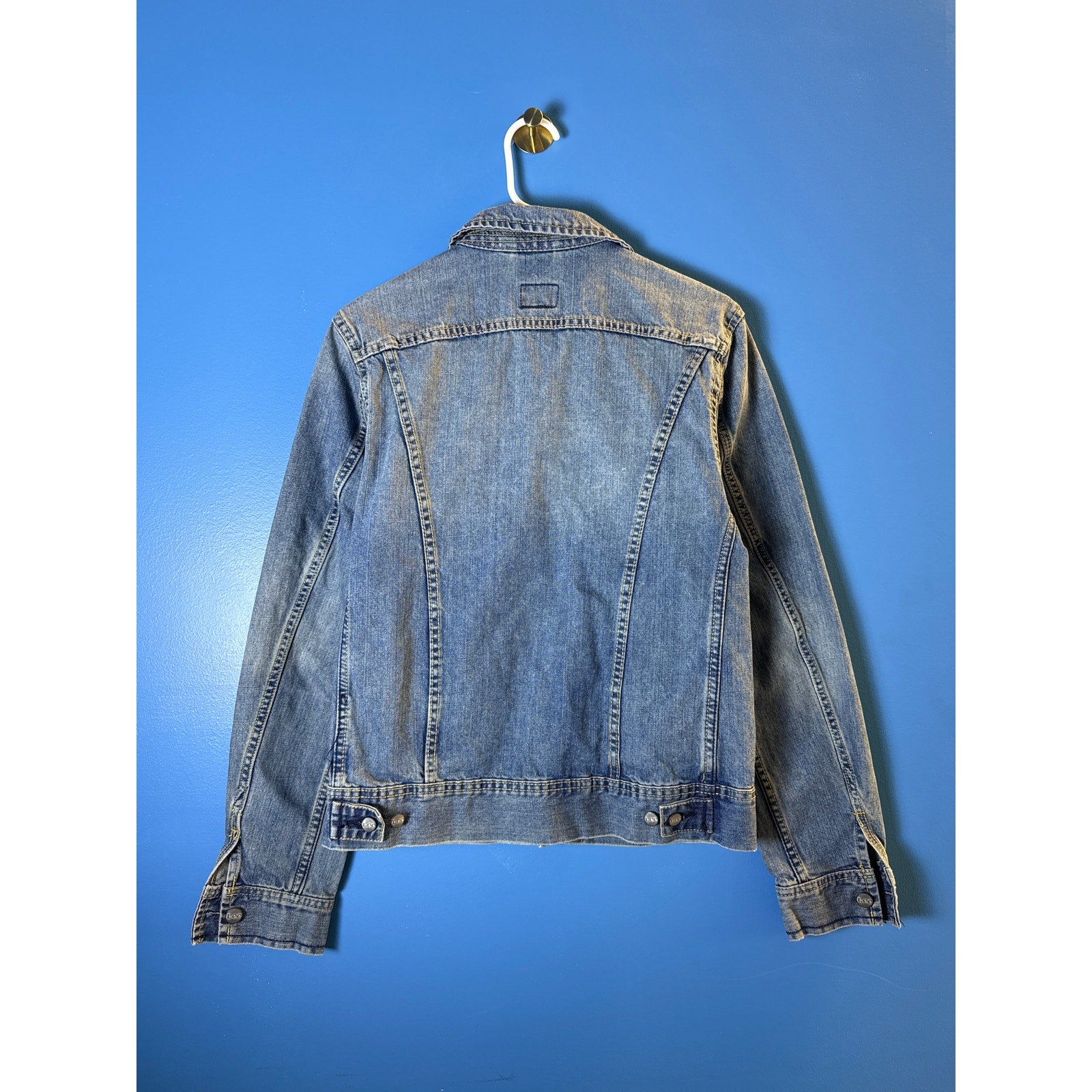 Lee Button Up Blue Denim Jacket Chest Pockets Men's Size Small