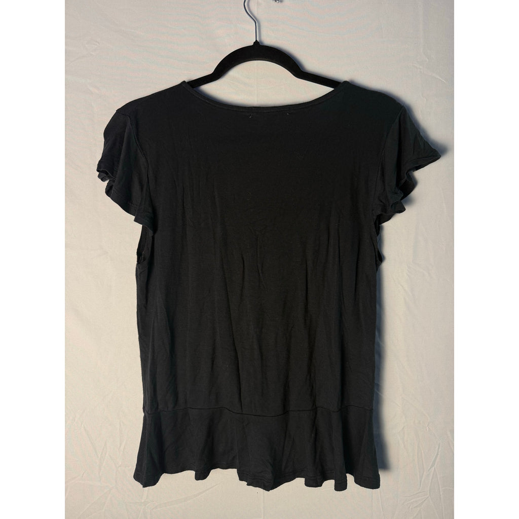 Moral Fiber Black Scrunch Ruched Top V-neck Short Sleeve Women's Size Medium