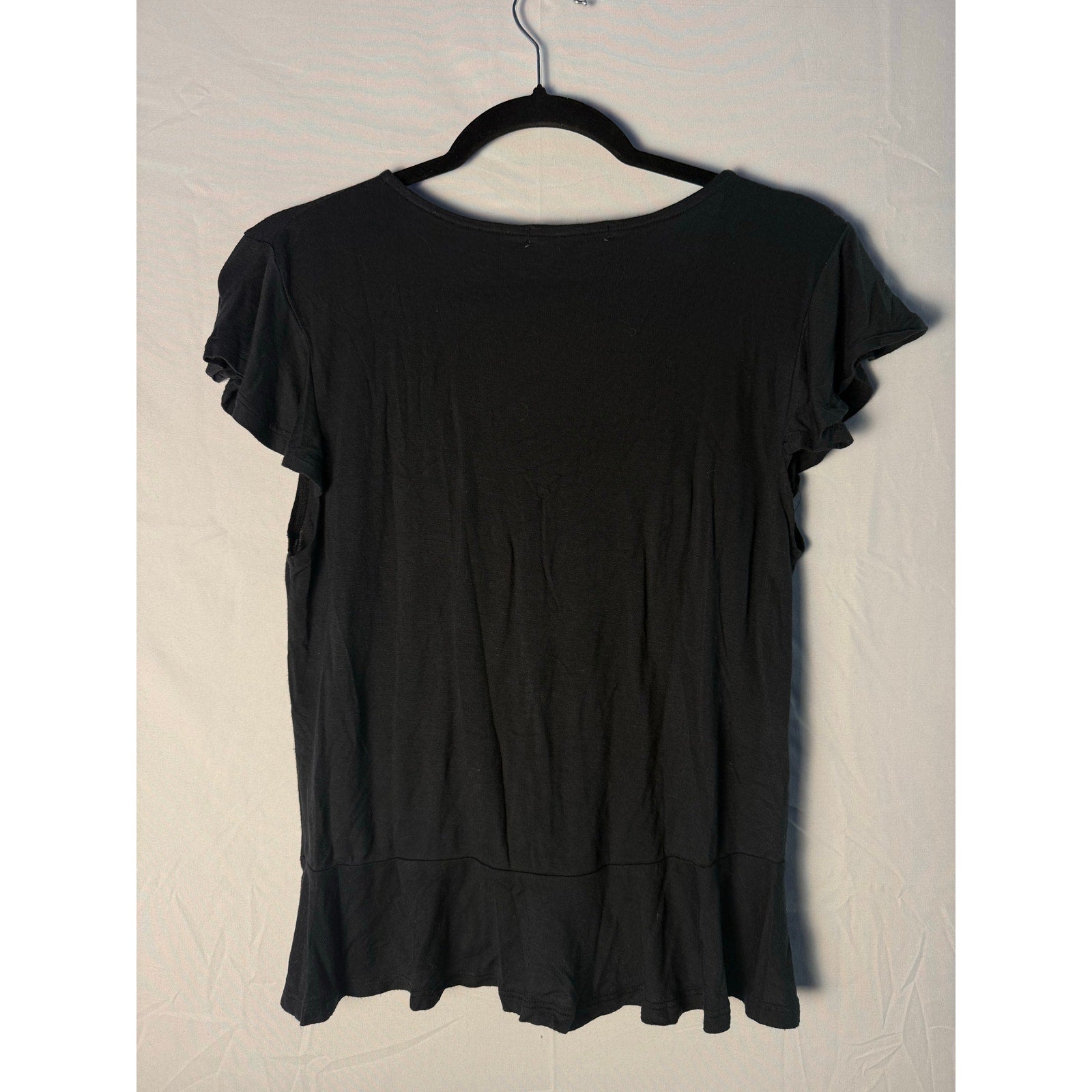 Moral Fiber Black Scrunch Ruched Top V-neck Short Sleeve Women's Size Medium