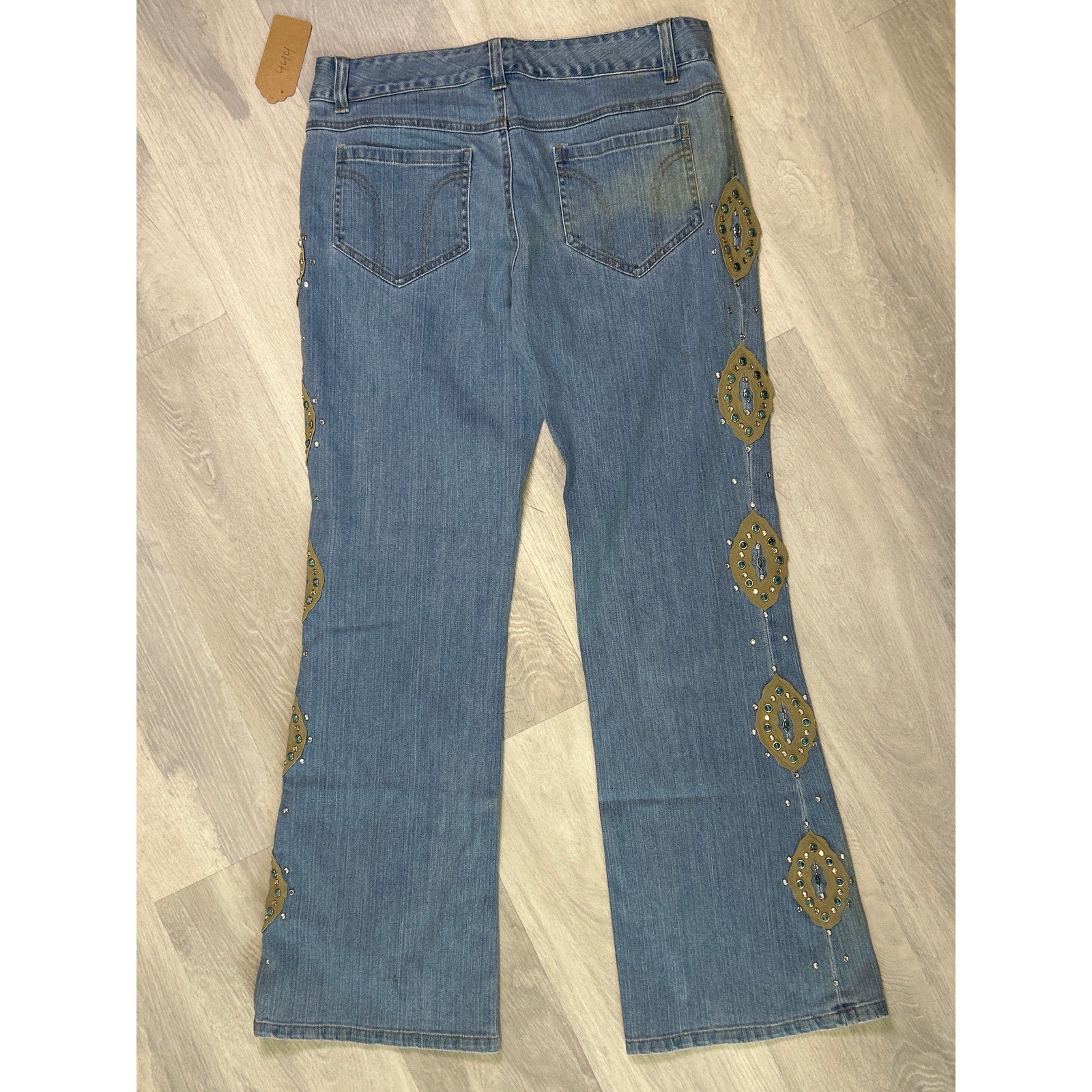 Y2K Suzanne Somers Embellished Bootcut Blue Denim Light Wash Jeans Size 12AS IS