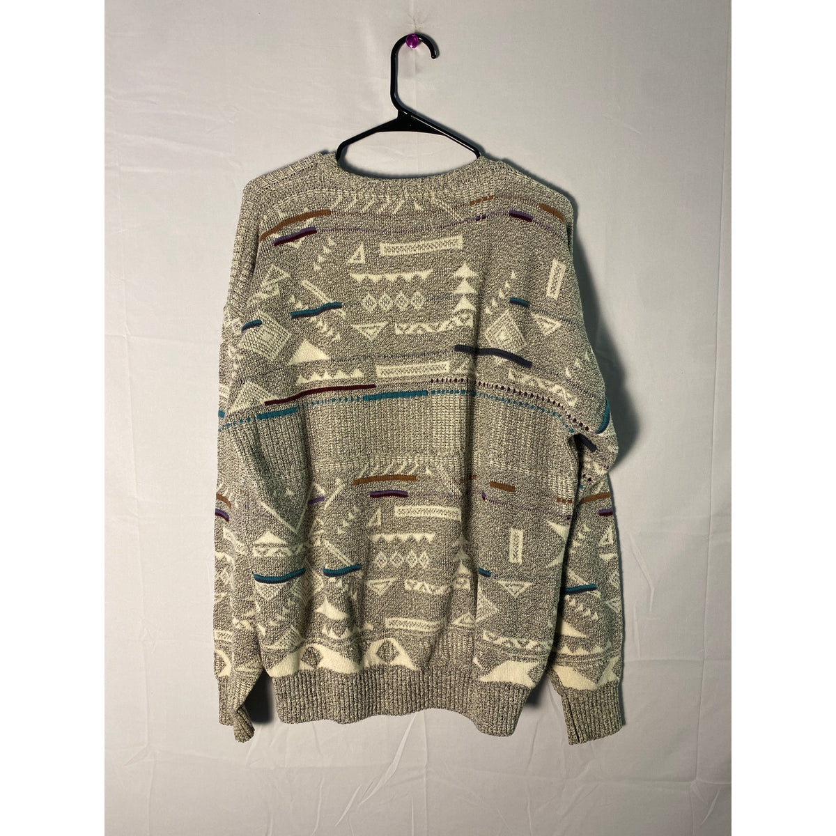 Vintage 80s London Fog Ivory Gray Knit Pullover Sweater Women's Size XL