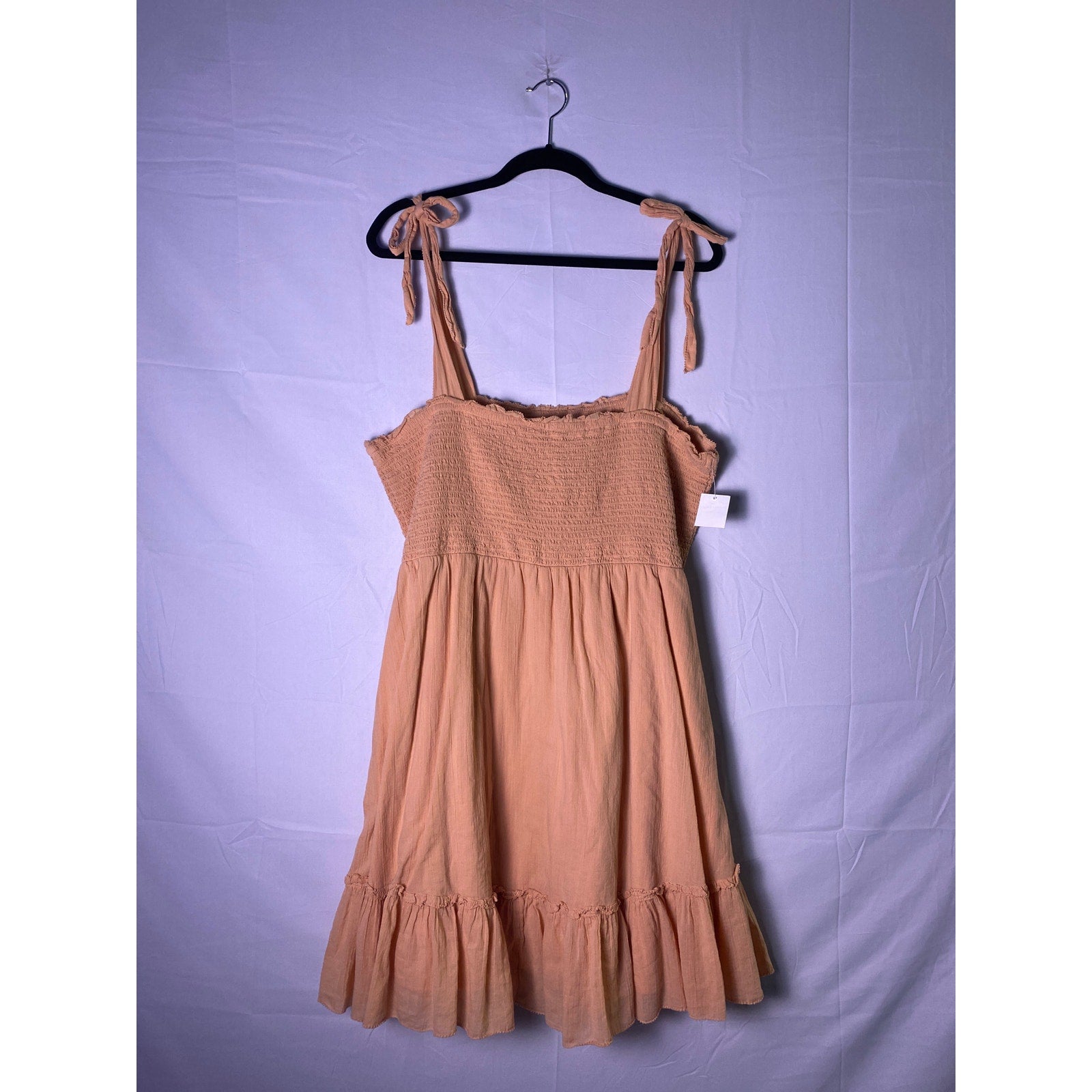 Aerie All Day Cotton Peach Tie Shoulder Smocked Babydoll Dress Women’s Size XXL