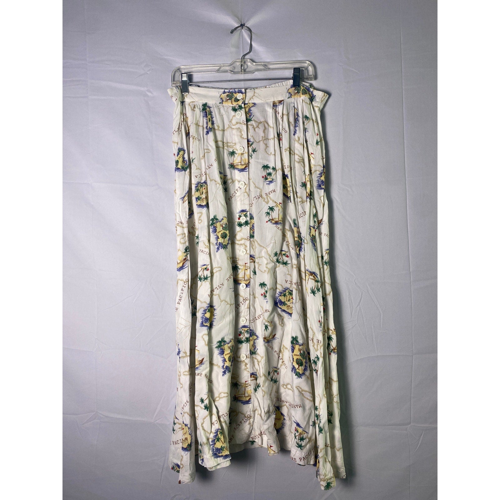 White Stag White Rayon Mare Alt Island Print Pleated Maxi Skirt Women's Large