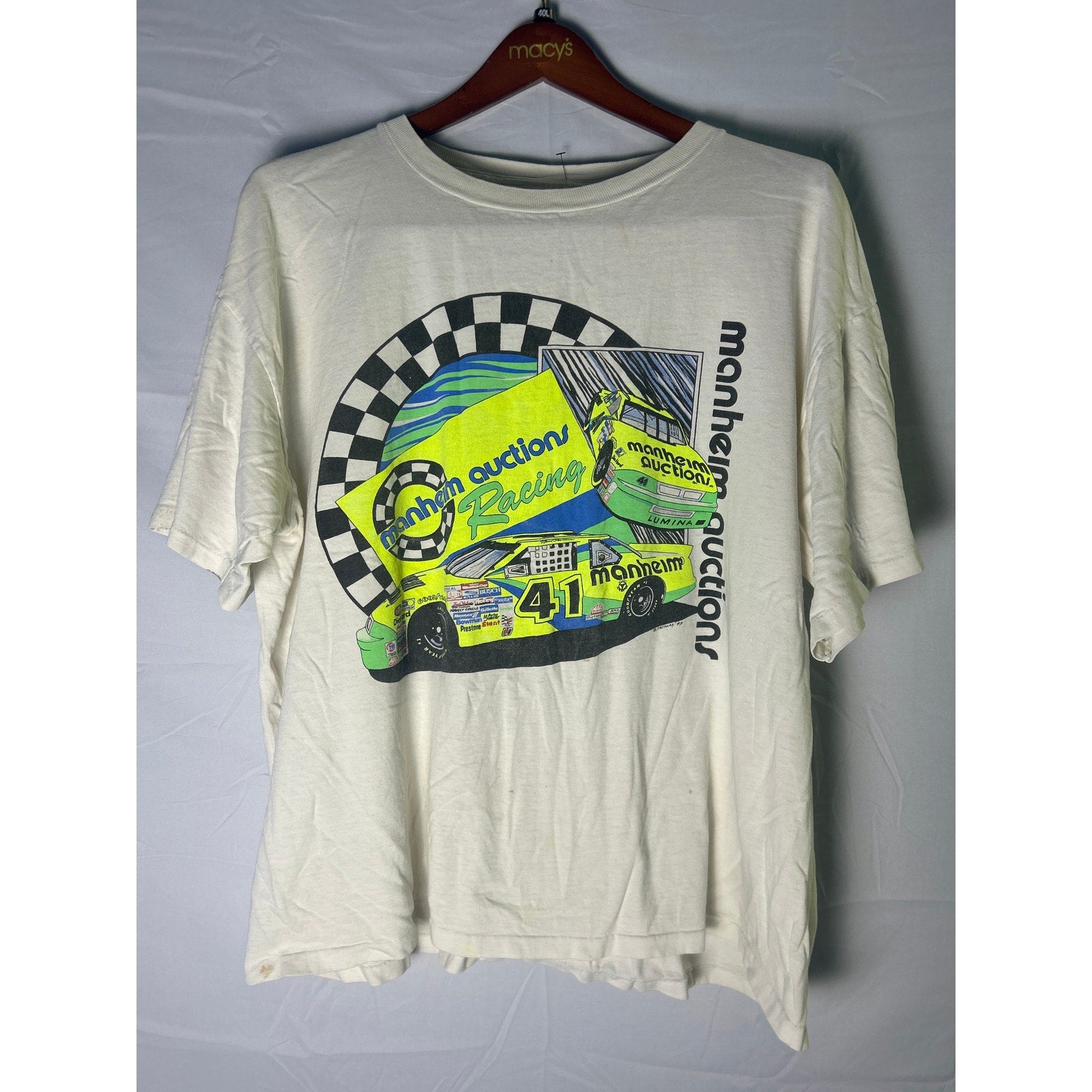 Vintage 90s Tultex Manheim Auctions Racing #41 White T-Shirt Women's Size 2XL