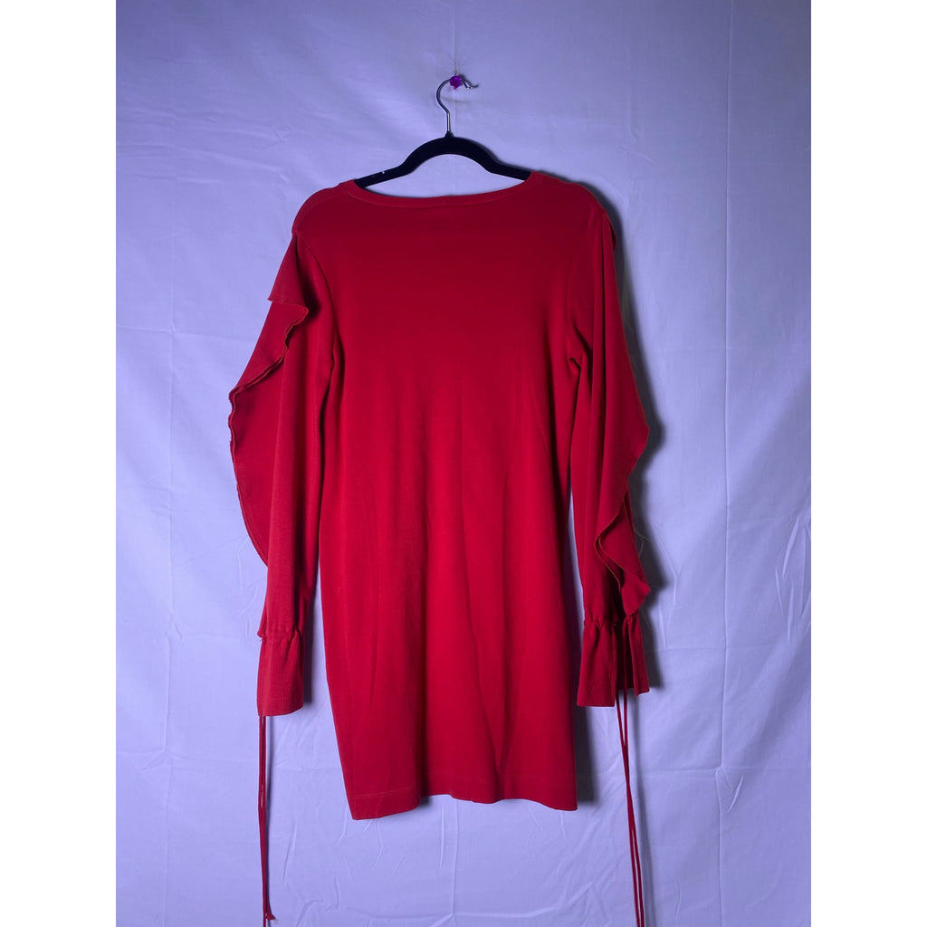 Zara Basic Collection Fun &amp; Flirty Red Open Ruffle Sleeve Sweater Dress Small