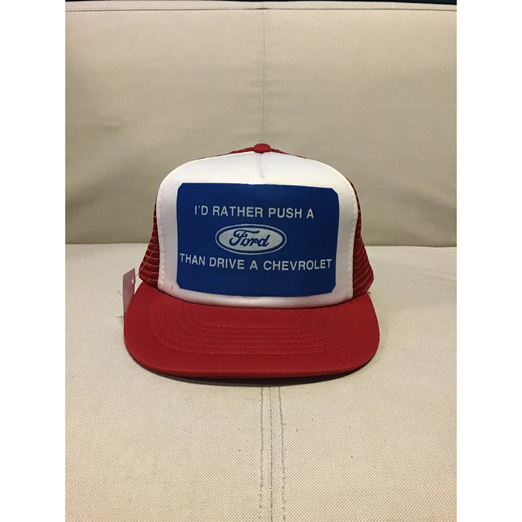 I'd Rather Push A Ford Than Drive A Chevrolet Mesh Snap Back Trucker Hat Red