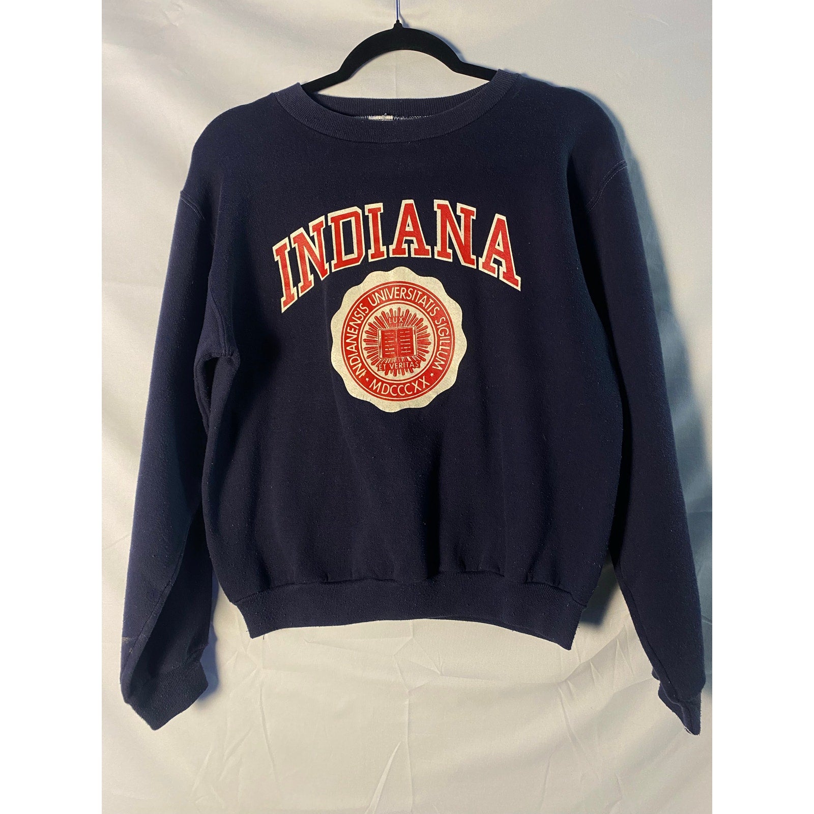 Russell Athletic IU INDIANA Graphic Print Navy Pullover Sweater Crewneck Small