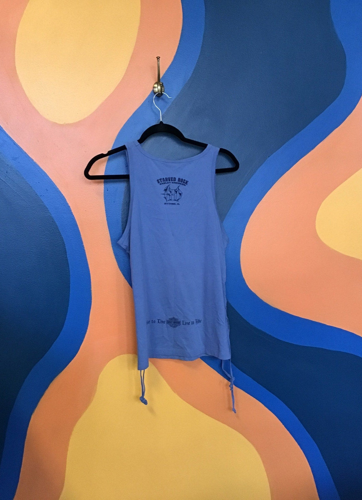Harley Davidson Motorcycles Starved Rock Ottawa, IL Blue Tank Top Women's Medium