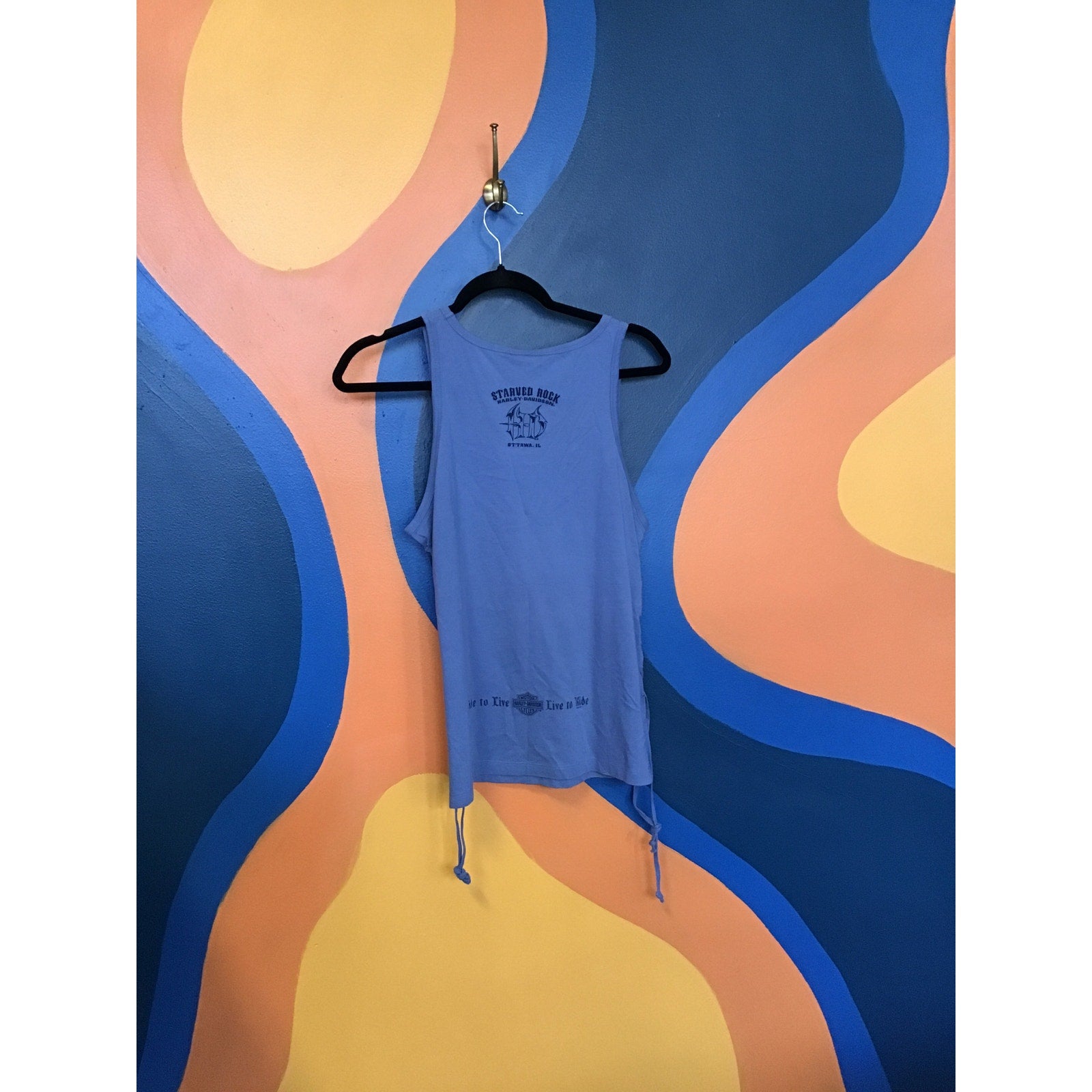 Harley Davidson Motorcycles Starved Rock Ottawa, IL Blue Tank Top Women's Medium