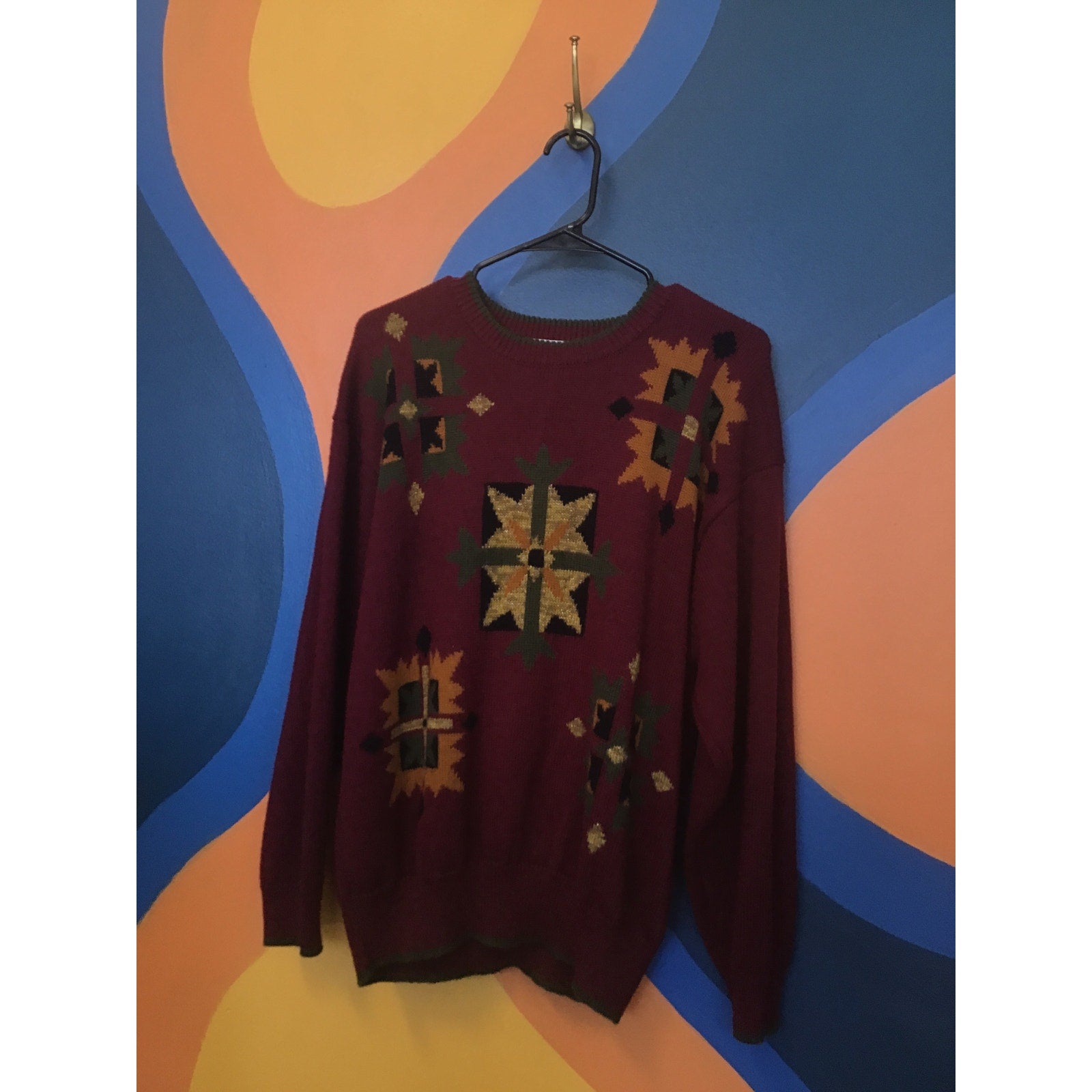 Breckenridge Crewneck Pattern Maroon Wool Blend Pullover Sweater Men's Size 1X