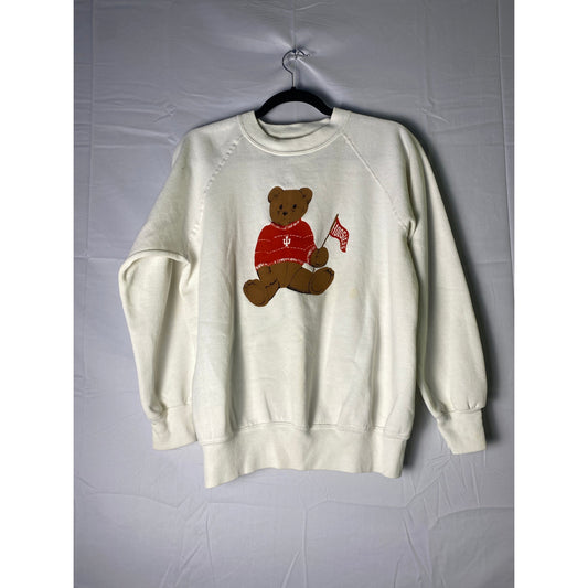 Vintage BASSETT-WALKER Bear IU Indiana Hoosiers White Crewneck Sweatshirt Large