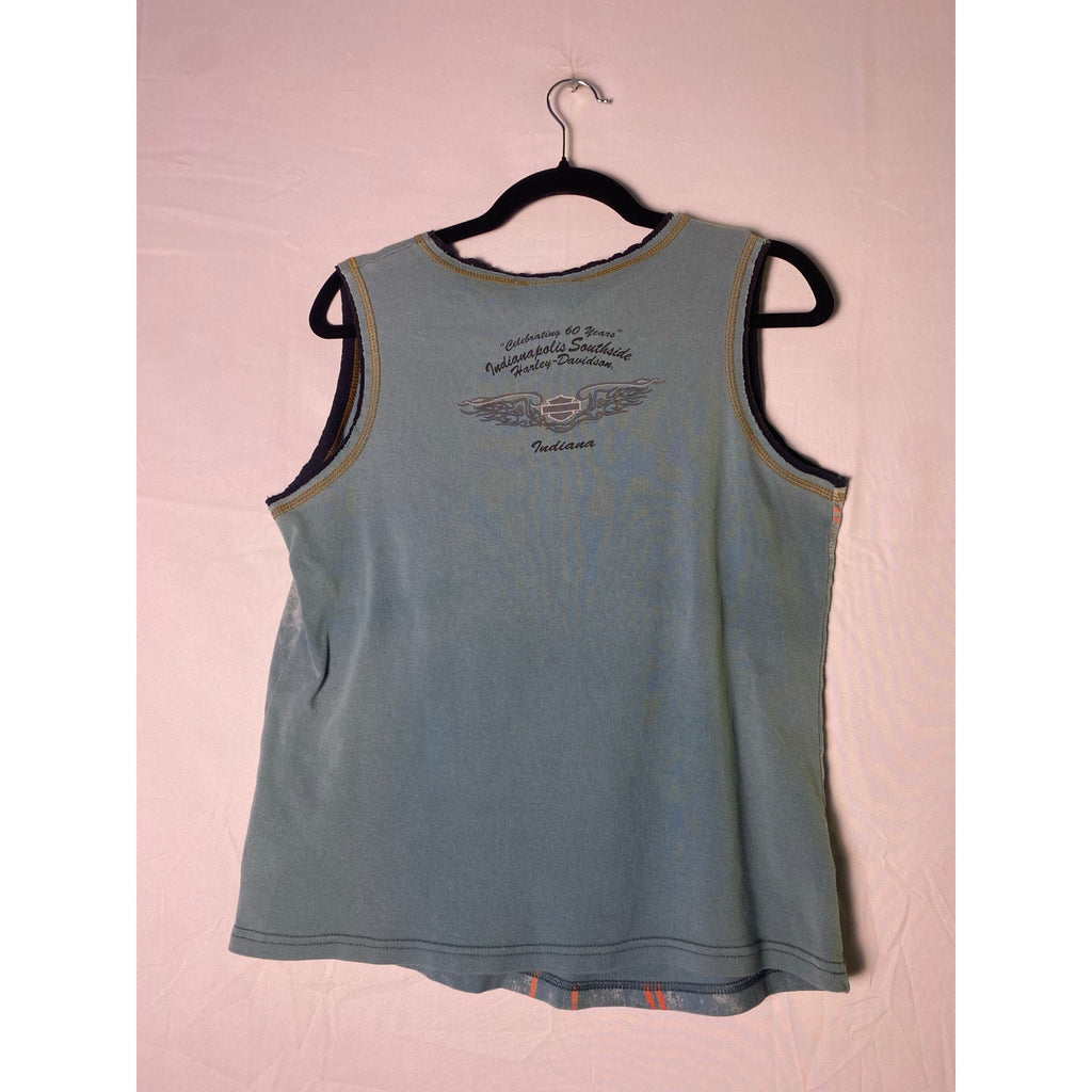 Harley Davidson Angel Wings Teal Tank Top Indianapolis Southside Women's Size XL