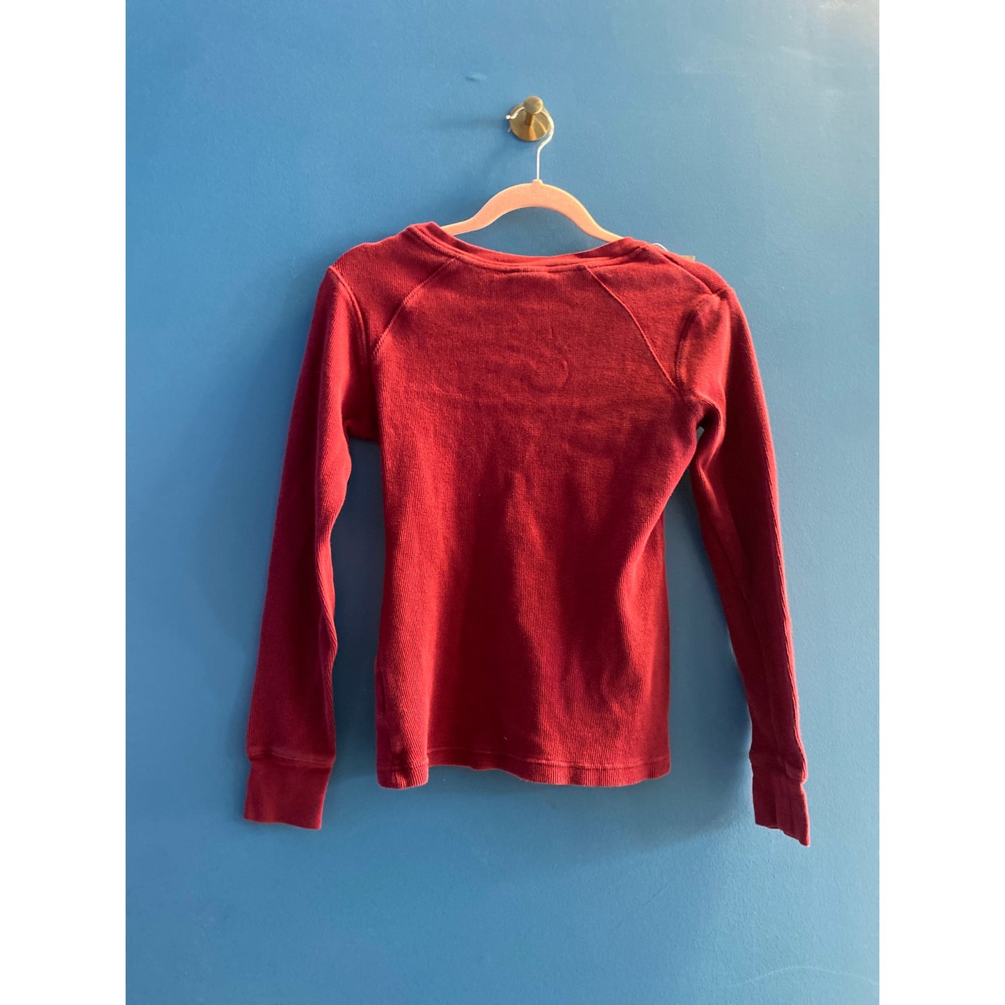 Y2K Nike V-Neck Top w/ Embroidery Floral Red Maroon Long Sleeve Thermal Shirt M