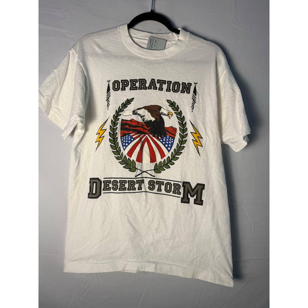Vintage Fruit of the Loom Operation Desert Storm USA Flag Eagle White Shirt Sz LARGE