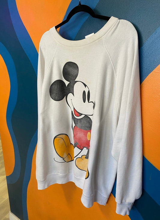 Vintage Disney Big Print Mickey Mouse Boat Neck Pullover Sweater Women's Large