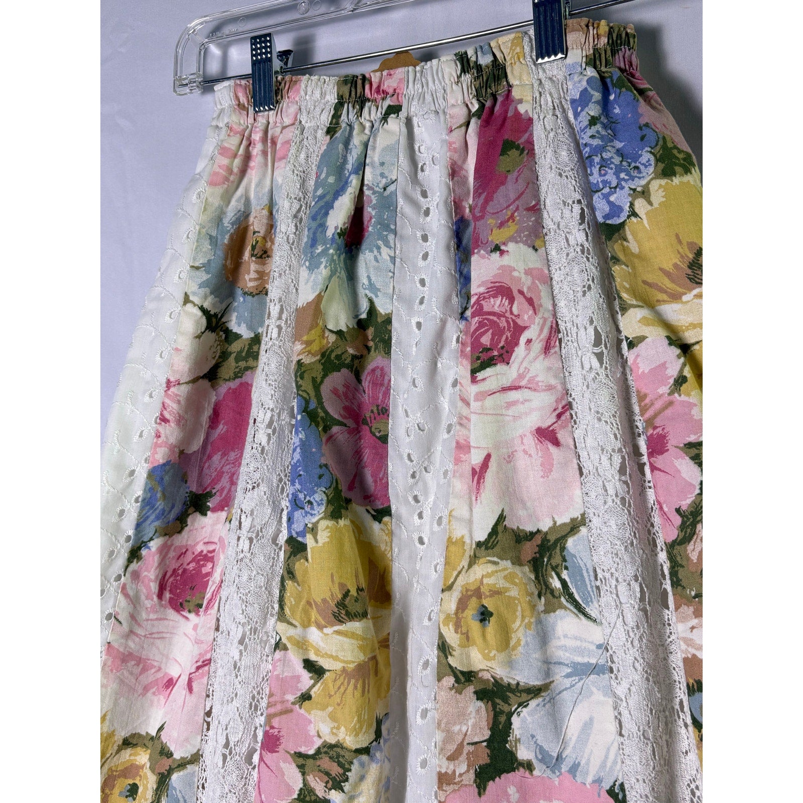 1970 Mr. Hank White Lace with Multicolor Floral Patchwork Skirt A-line Maxi XS/S