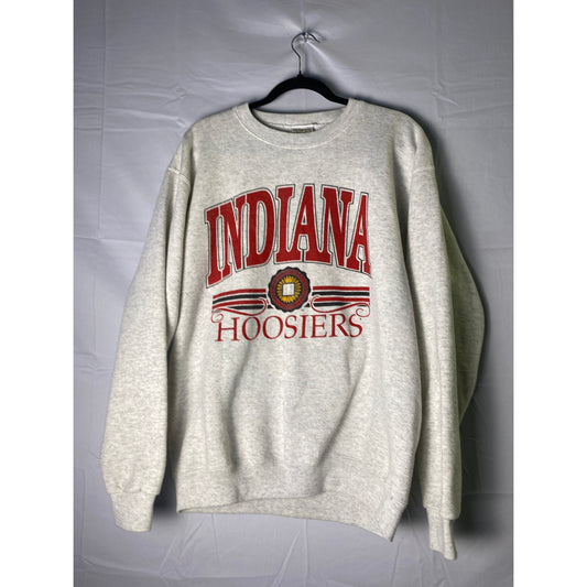 Vintage 90s Big Print IU Indiana University Gray Crewneck Sweatshirt Men's Large