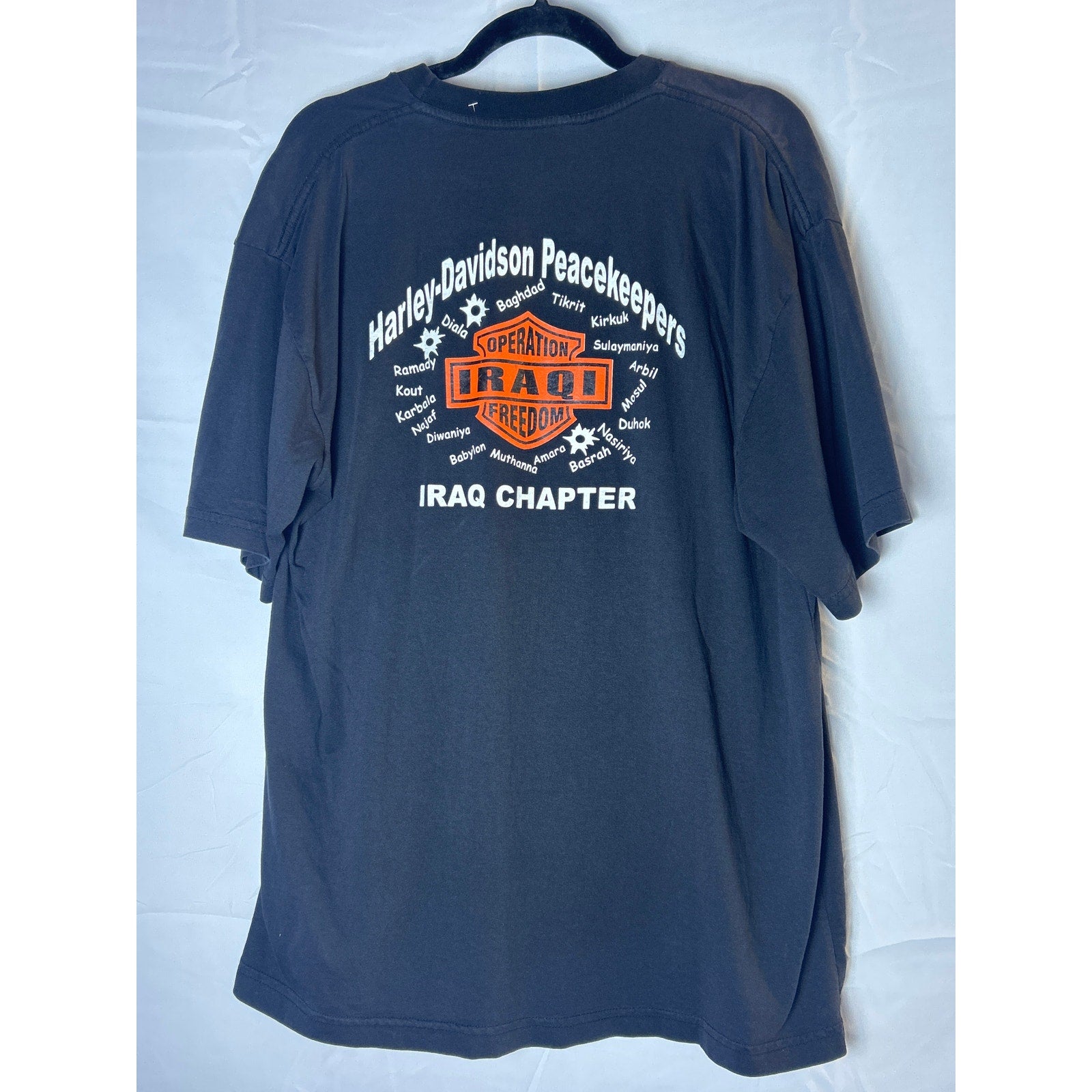 Harley Davidson An American Legend Q West IRAQ Embroidered Black T-shirt Size XL