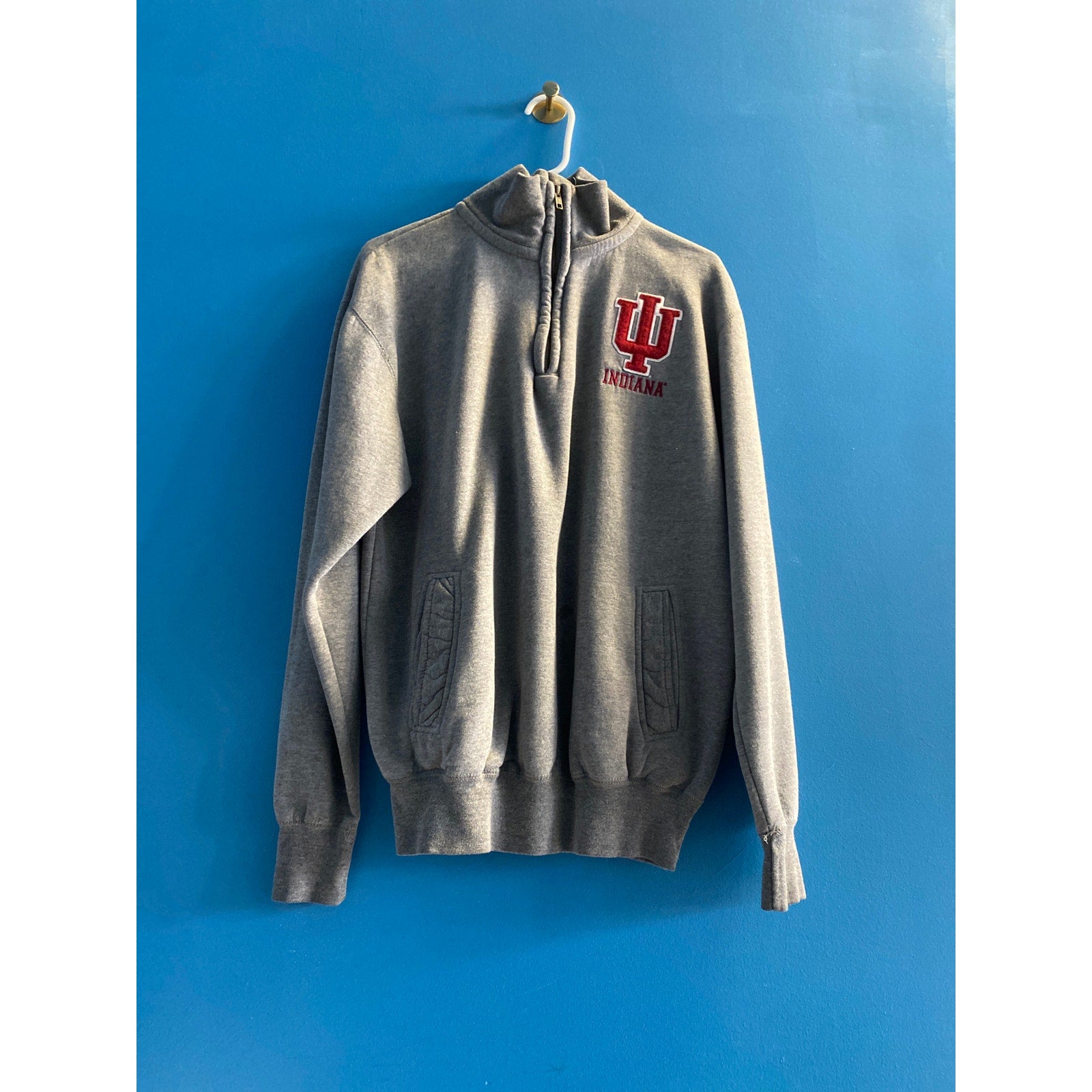 MV Sport INDIANA Embroidered Logo Quarter Zip Up Pullover Sweatshirt Mens Large