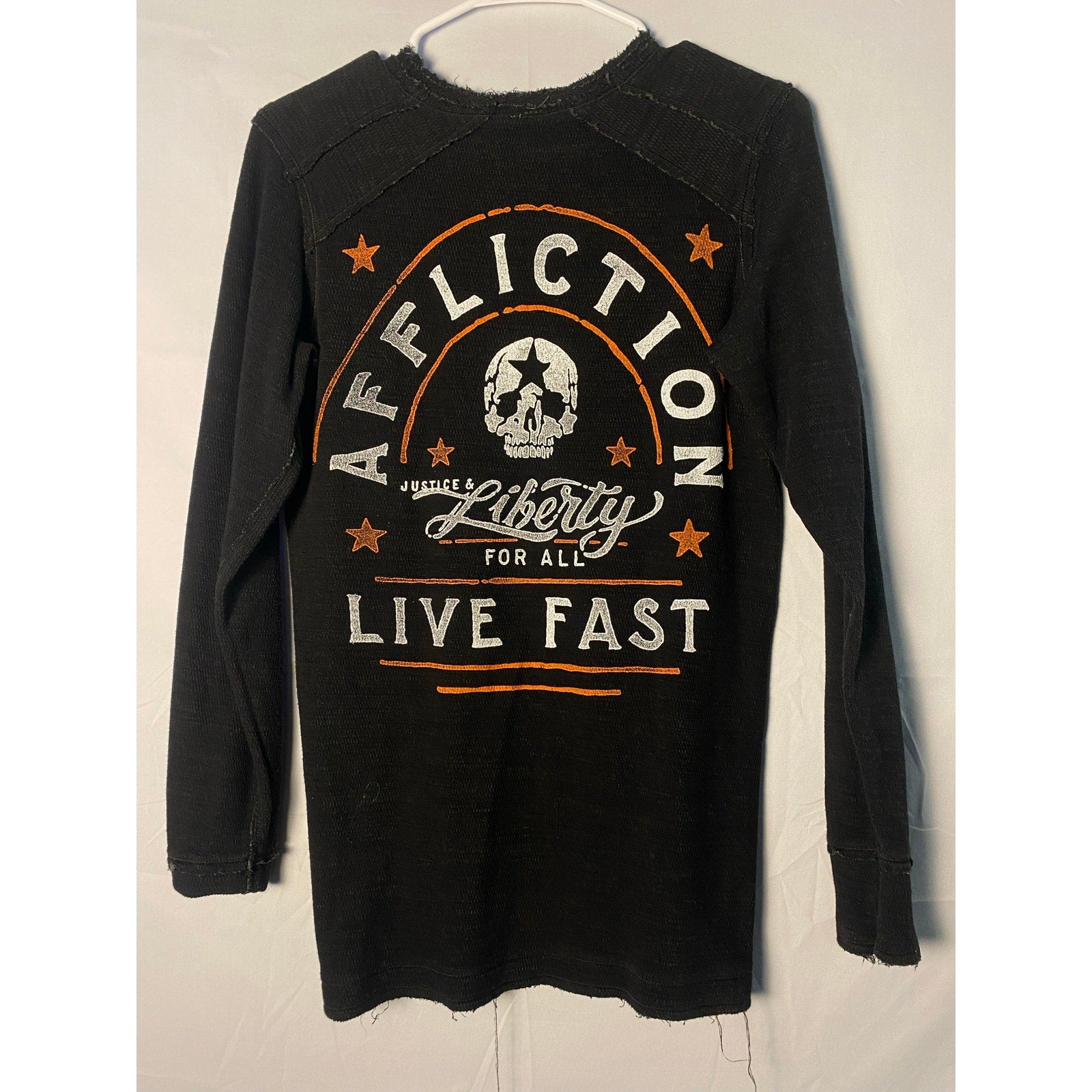 Affliction LIVE FAST Skull Thermal Long Sleeve Reversible Shirt Men's Medium