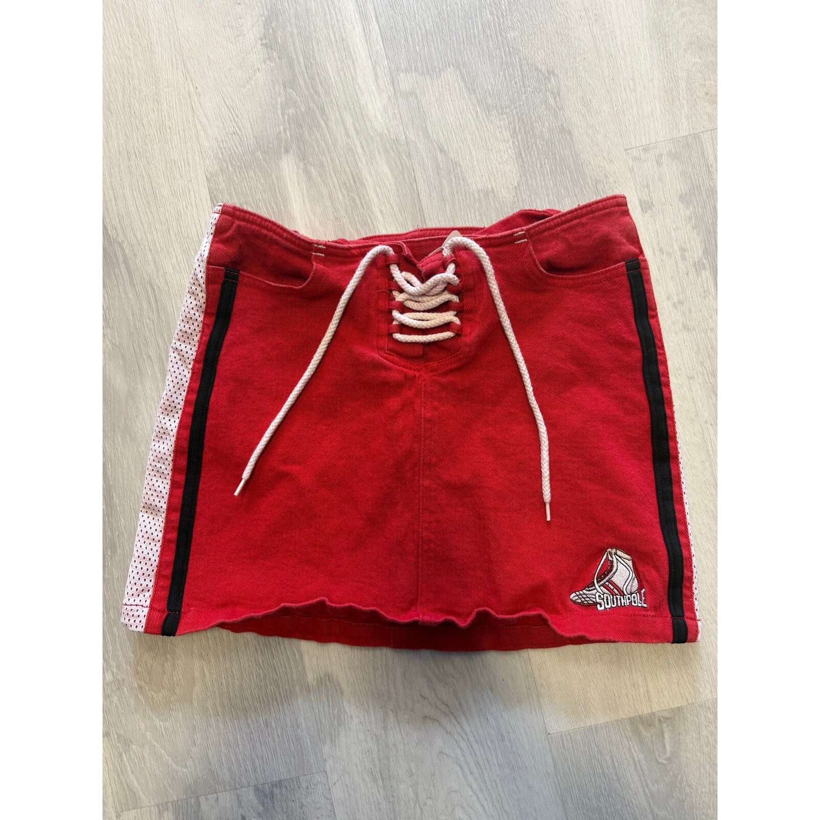 Southpole Boxing Mini Skirt Black Red White Lace Up Women's Junior Size 7