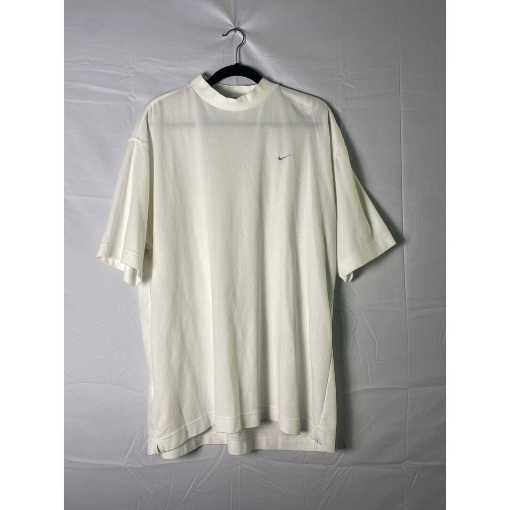 Nike Dri Fit Logo Print White Mock Neck Athletic Shirt Men's Size XL
