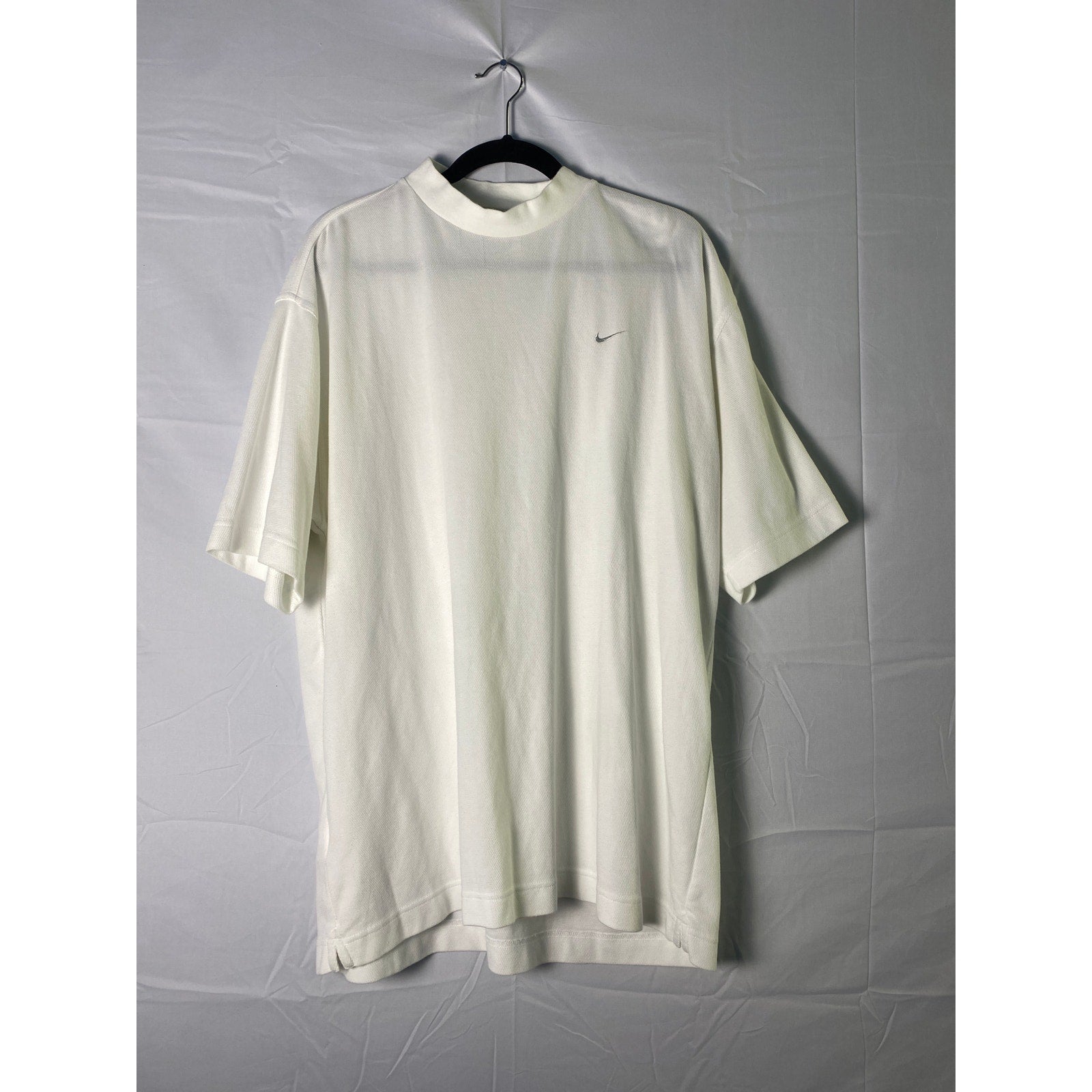 Nike Dri Fit Logo Print White Mock Neck Athletic Shirt Men's Size XL