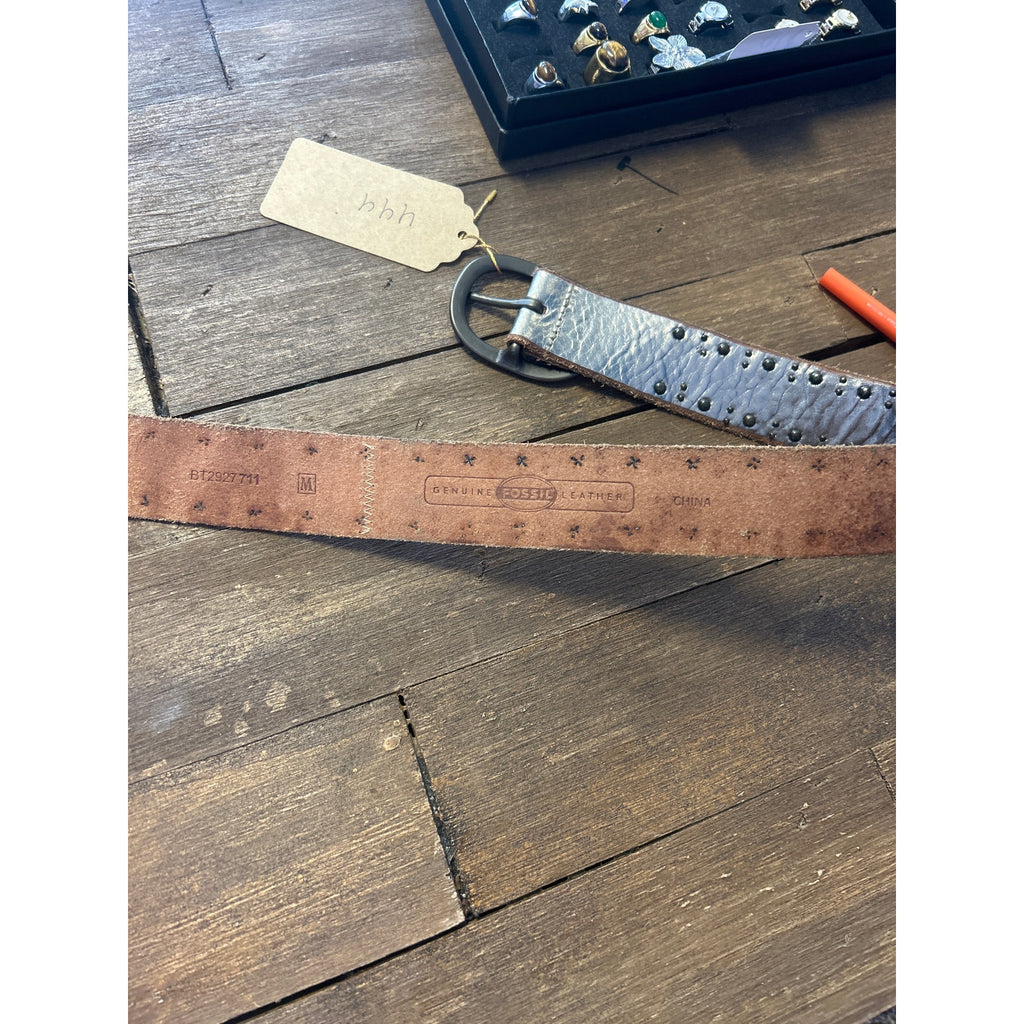 Fossil Metallic Studded Leather Belt w/ Brass Buckle