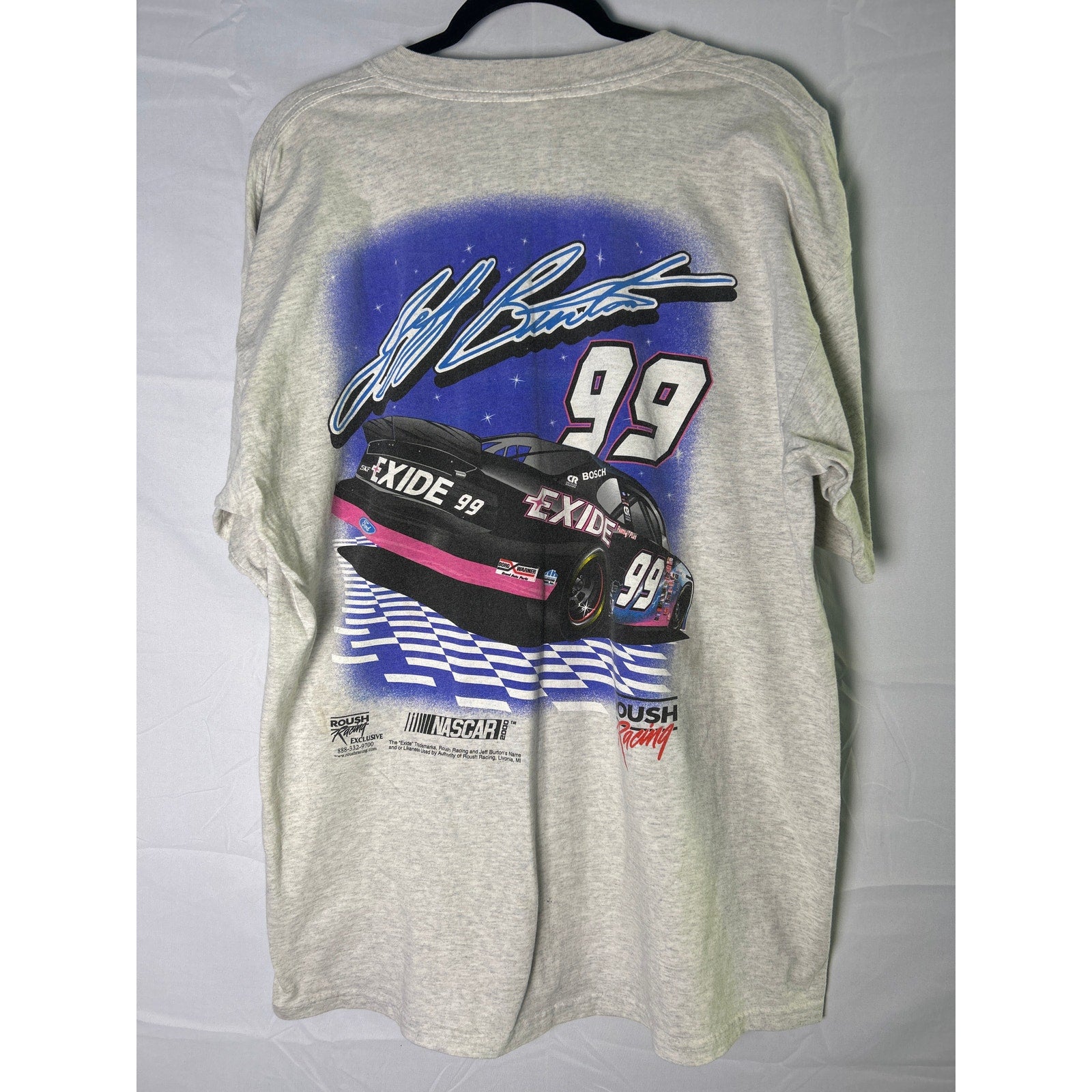 Gildan Y2K Jeff Burton Racing Team EXIDE #99 NASCAR Gray Shirt Double Sided XL