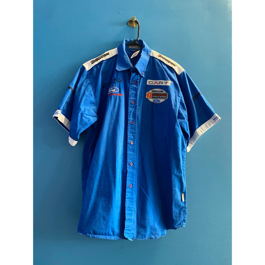 FORD Racing Team Castrol Cart Crew Blue Button Up Short Sleeve Shirt Men's 2X