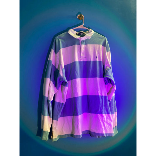 Vintage Polo by Ralph Lauren White Green Striped Long Sleeve Polo Shirt XL