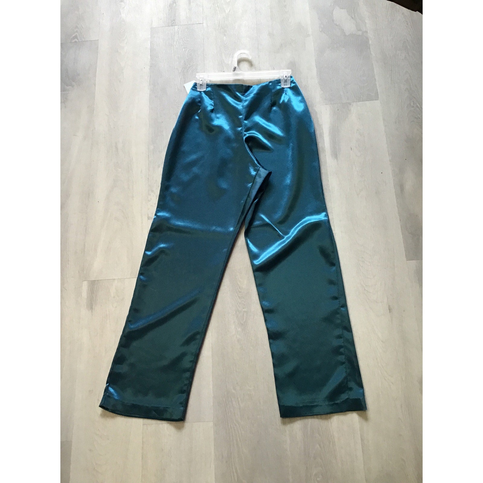 Vintage Hand-made Teal Satin Silk Straight Leg Pants Women's Size Fits XS-S