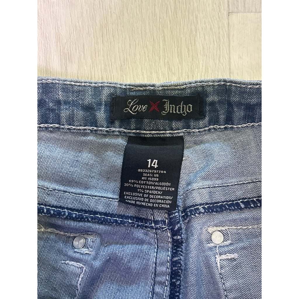 Y2K Love Indigo Blue Denim Jean Shorts Casual Cuffed Women's Size 14