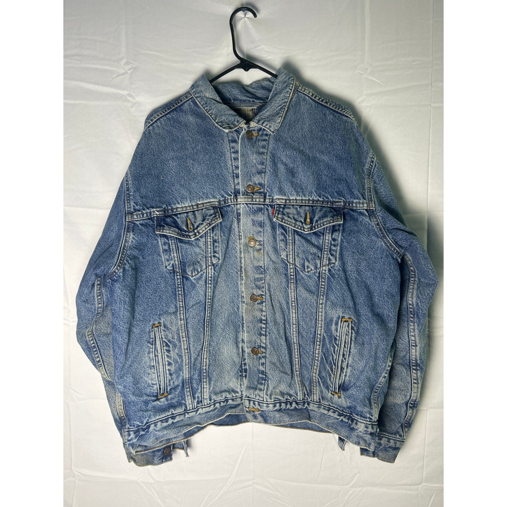 Levi's Lined Jacket Blue Denim Jeans Button Up Light Wash Men's Size Large