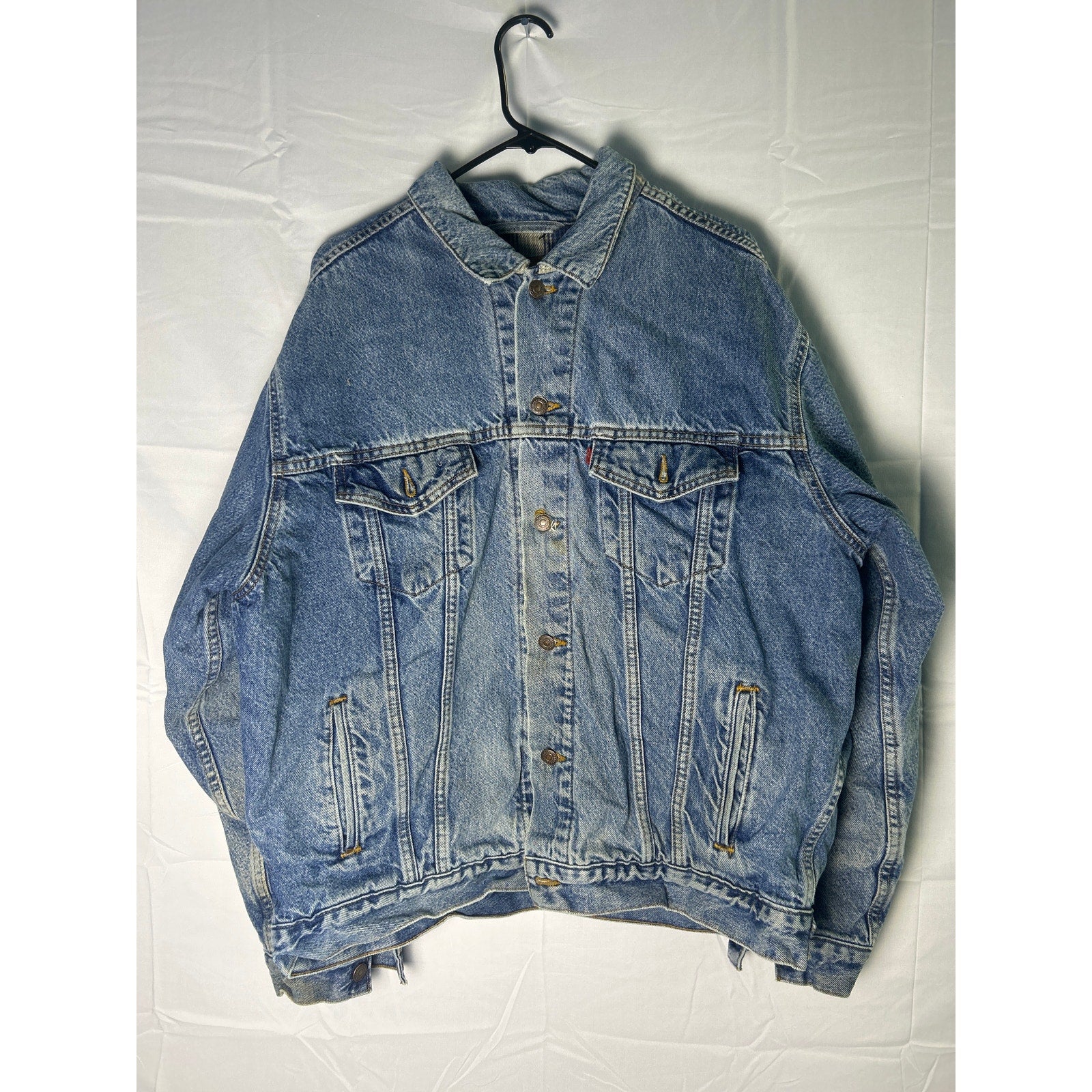 Levi's Lined Jacket Blue Denim Jeans Button Up Light Wash Men's Size Large