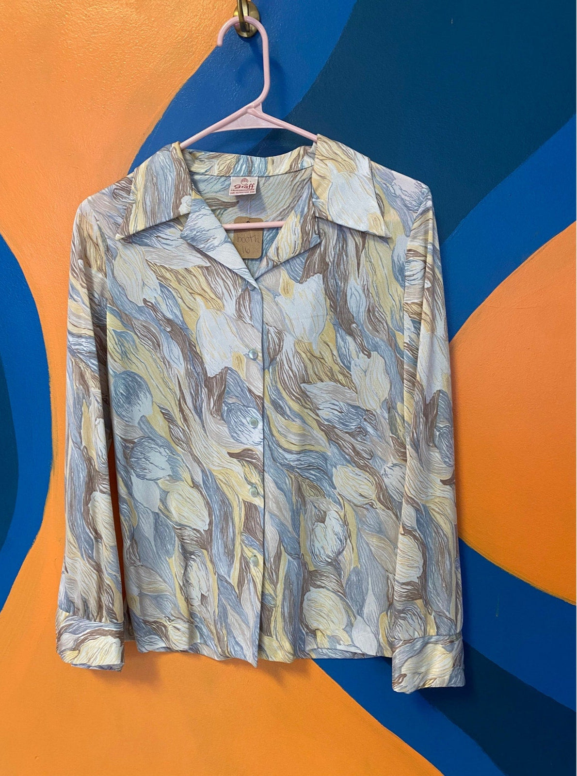 Graff Unique Multicolor Patterned Button Up Blouse long Sleeve Womens Size S-M