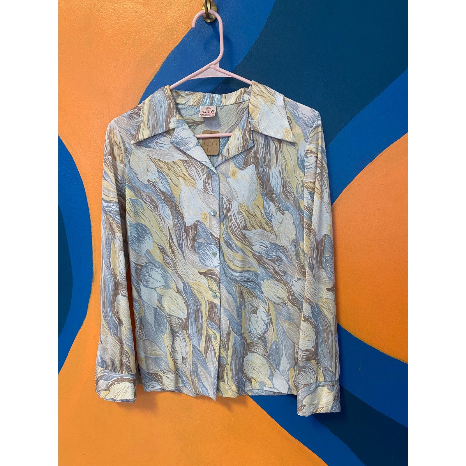 Graff Unique Multicolor Patterned Button Up Blouse long Sleeve Womens Size S-M