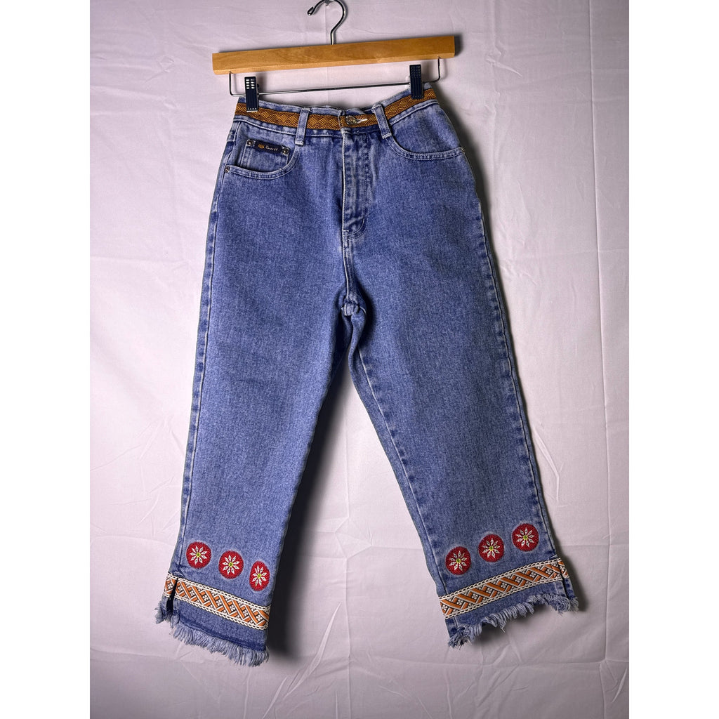 Y2K Route 66 Embroidered Frayed Hem Jeans Straight Leg Pockets Women's X-Small
