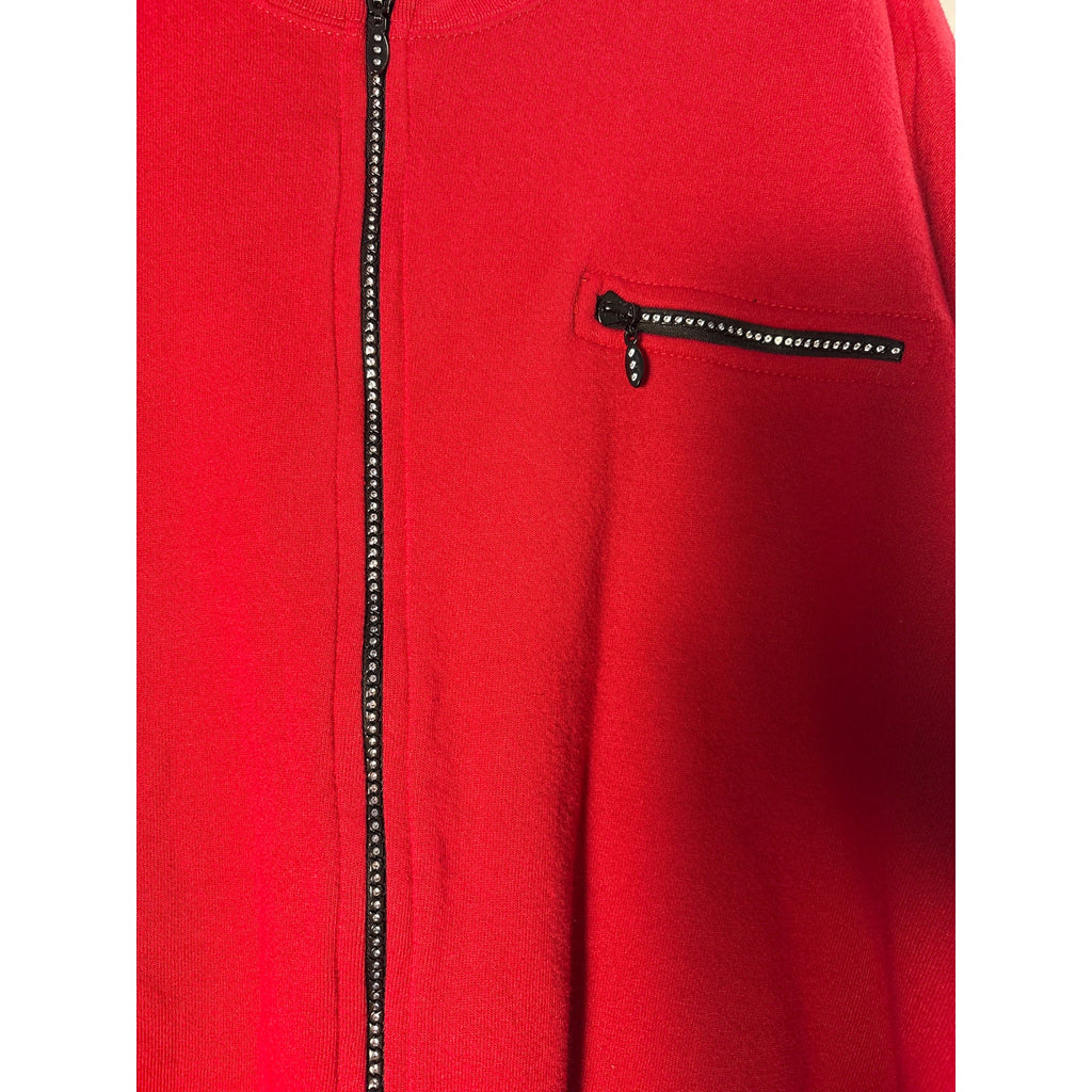 Lee Red Embellished Full Zip Crewneck Jacket Front Zip Pocket Womens Size Large&nbsp;