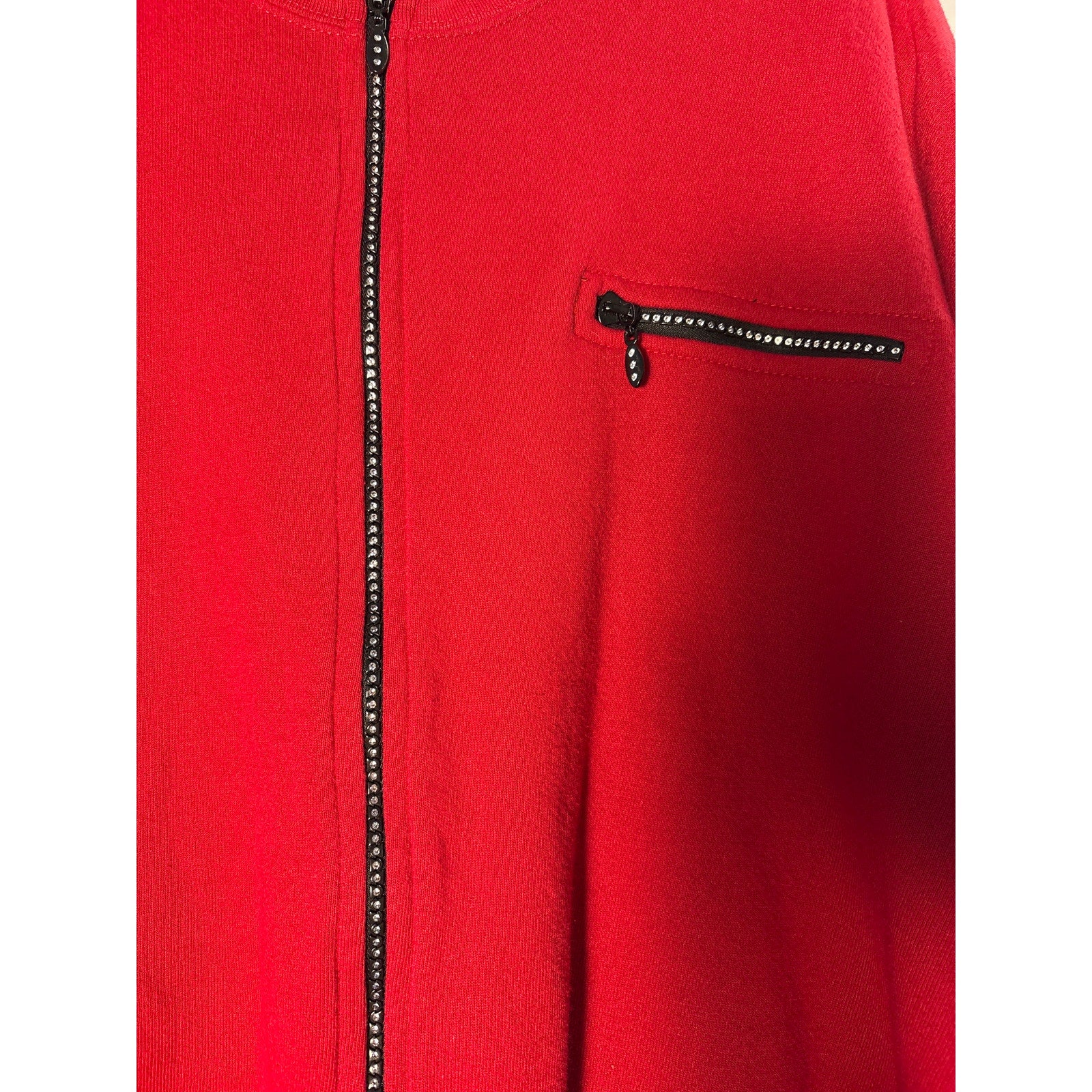 Lee Red Embellished Full Zip Crewneck Jacket Front Zip Pocket Womens Size Large&nbsp;