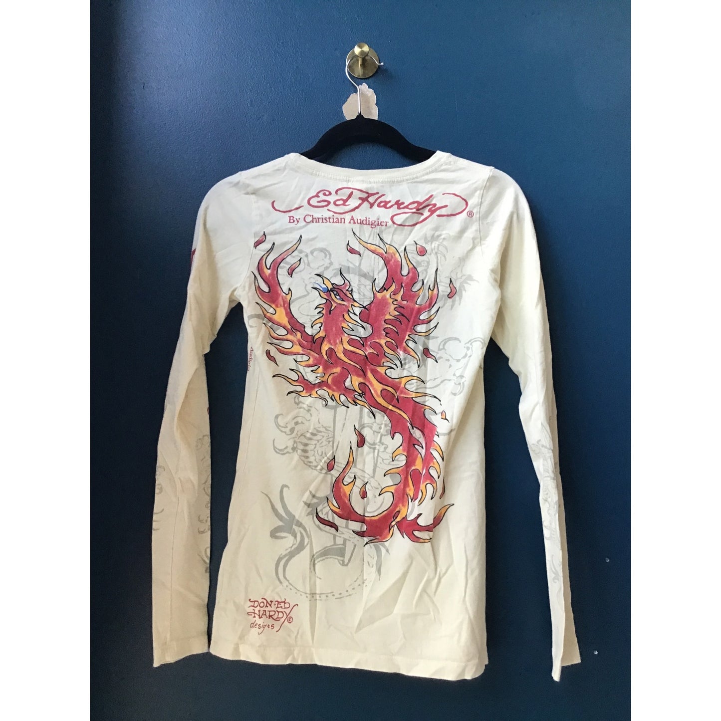 Y2K Ed Hardy by Christian Audigier HELL CAT Print Beautiful Phoenix Shirt Small