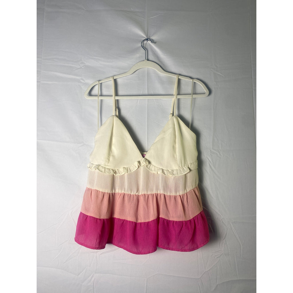 Miami Francesca's Pink White Tiered Ruffle Cami Top Women's Size XL