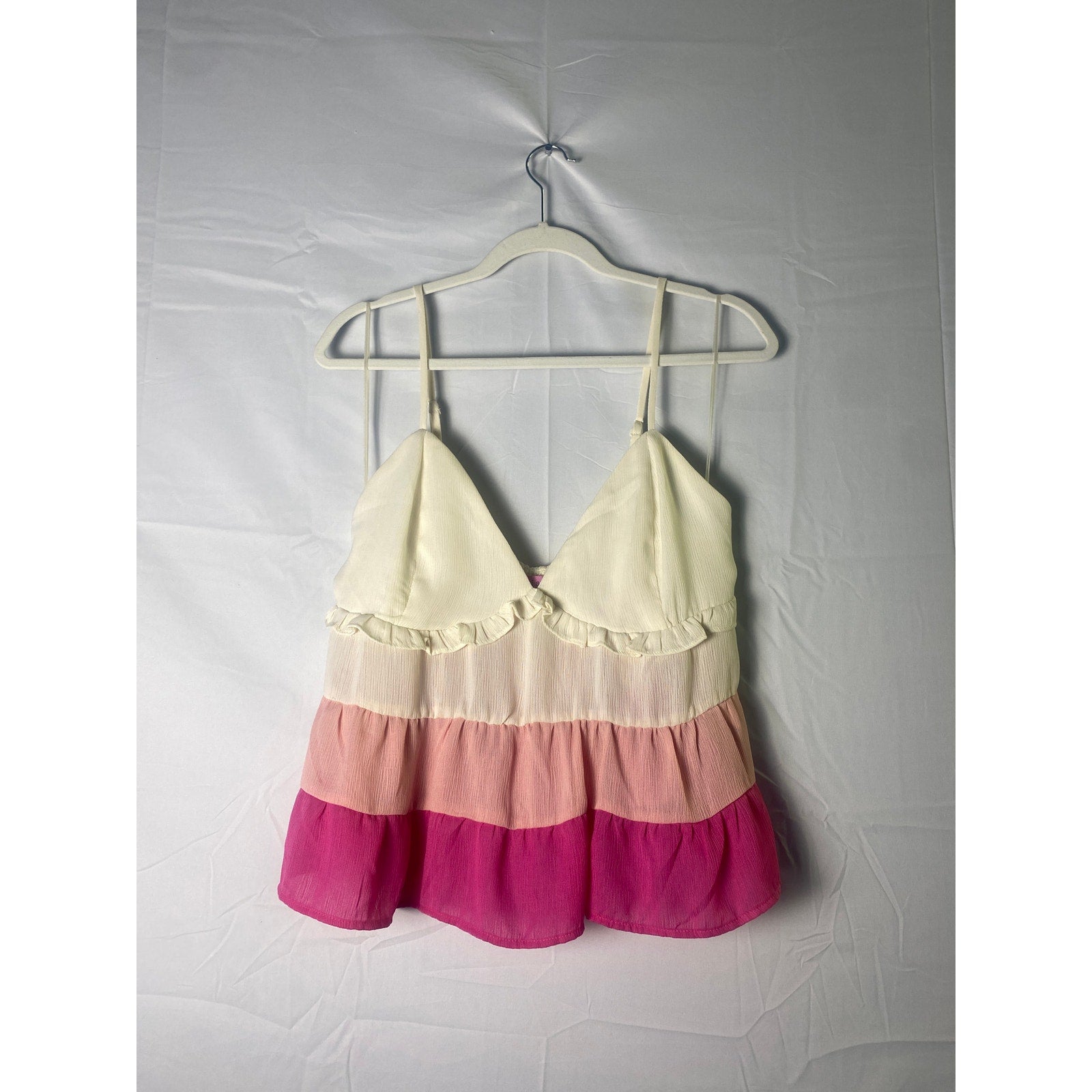Miami Francesca's Pink White Tiered Ruffle Cami Top Women's Size XL